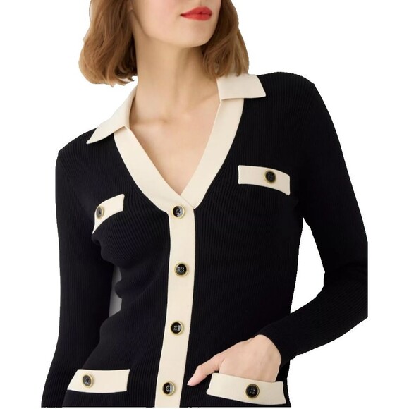 J Crew contrast black mini-sweater dress in supersculpt yarn size L Old Money - Picture 10 of 11